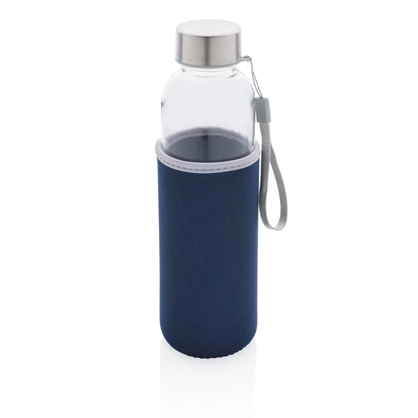 Bottiglia in vetro con manica in neoprene 500ml blu - personalizzabile con logo