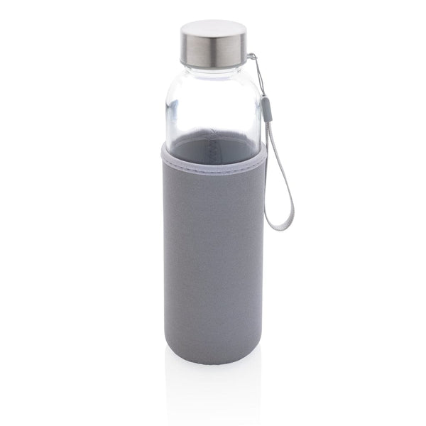 Bottiglia in vetro con manica in neoprene 500ml grigio - personalizzabile con logo