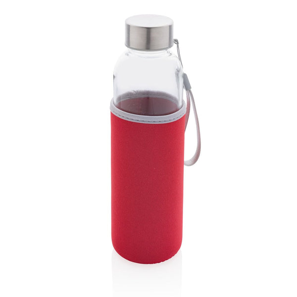 Bottiglia in vetro con manica in neoprene 500ml rosso - personalizzabile con logo