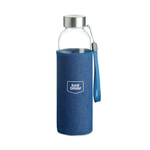 Bottiglia in vetro con pouch blu - personalizzabile con logo