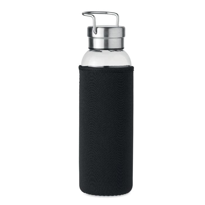 Bottiglia in vetro da 500 ml con manico in acciaio inox Nero - personalizzabile con logo