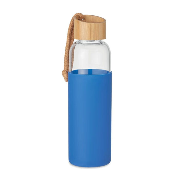 Bottiglia in vetro da 500 ml con tappo in bamboo royal - personalizzabile con logo