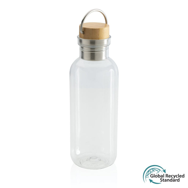 Bottiglia rPET GRS con manico e tappo in bambù FSC 680ml trasparente - personalizzabile con logo
