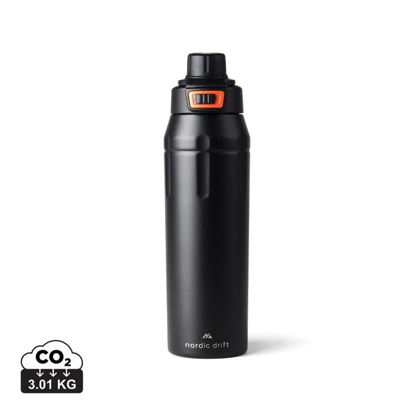 Bottiglia sportiva ermetica richiudibile Nordic Drift Trail nero - personalizzabile con logo