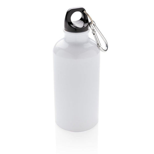 Bottiglia sportiva in alluminio con moschettone 400ml bianco - personalizzabile con logo