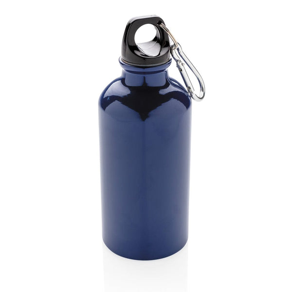 Bottiglia sportiva in alluminio con moschettone 400ml blu - personalizzabile con logo
