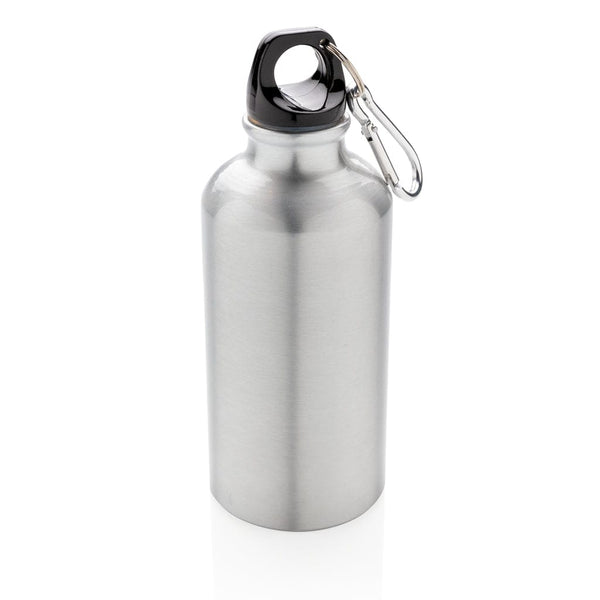 Bottiglia sportiva in alluminio con moschettone 400ml color argento - personalizzabile con logo