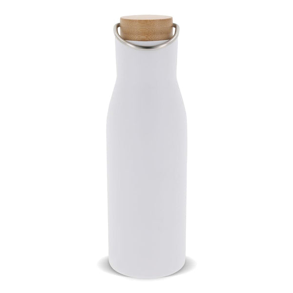 Bottiglia termica con coperchio in bambù 500ml Bianco - personalizzabile con logo