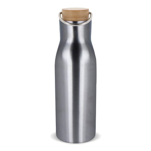 Bottiglia termica con coperchio in bambù 500ml color argento - personalizzabile con logo