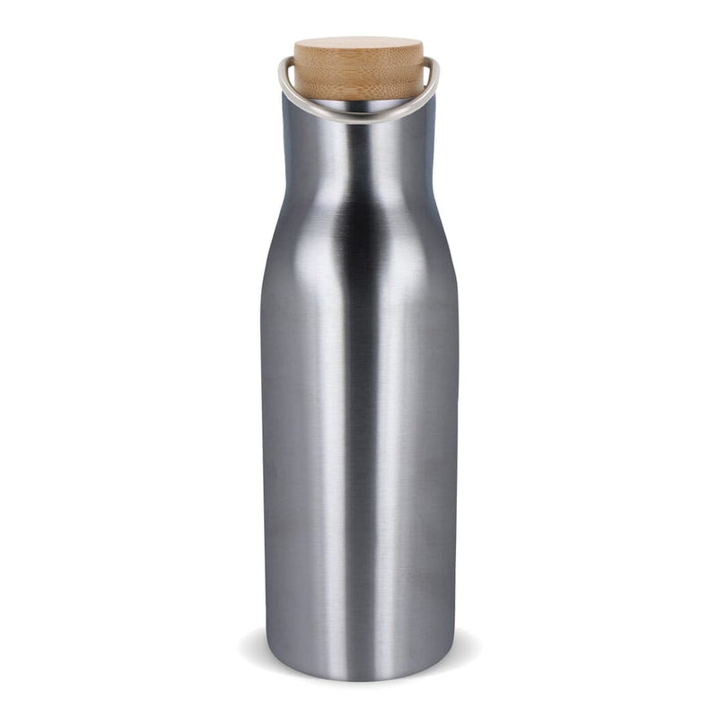 Bottiglia termica con coperchio in bambù 500ml color argento - personalizzabile con logo