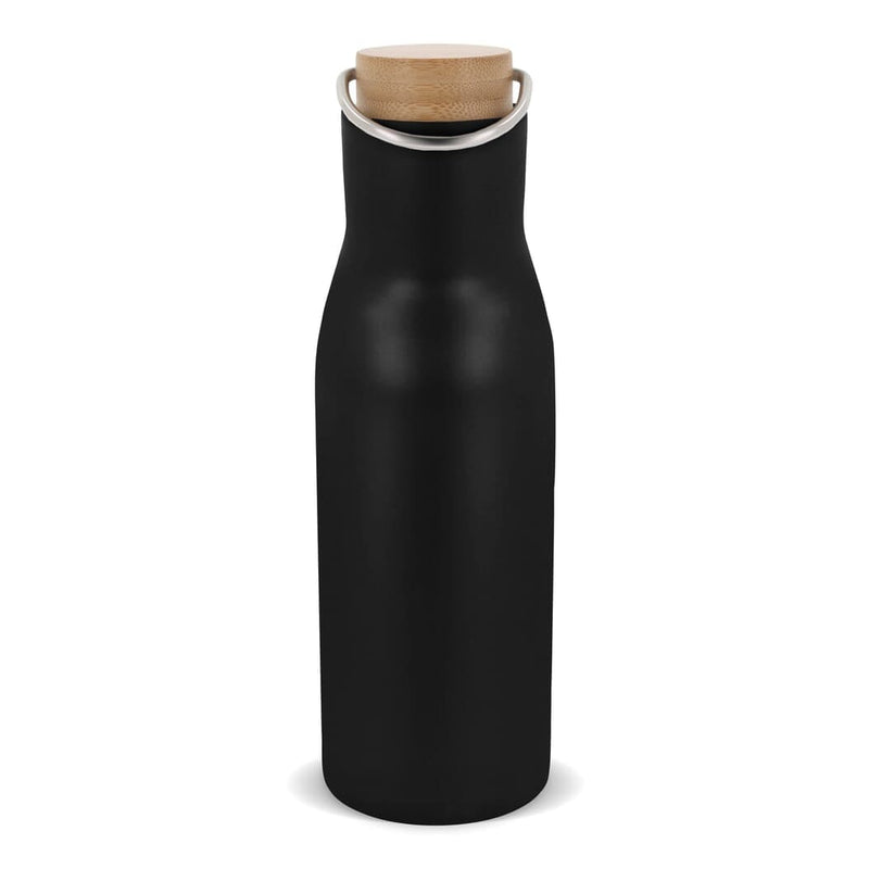 Bottiglia termica con coperchio in bambù 500ml Nero - personalizzabile con logo