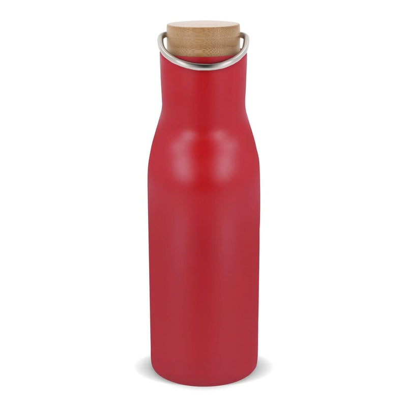 Bottiglia termica con coperchio in bambù 500ml rosso - personalizzabile con logo
