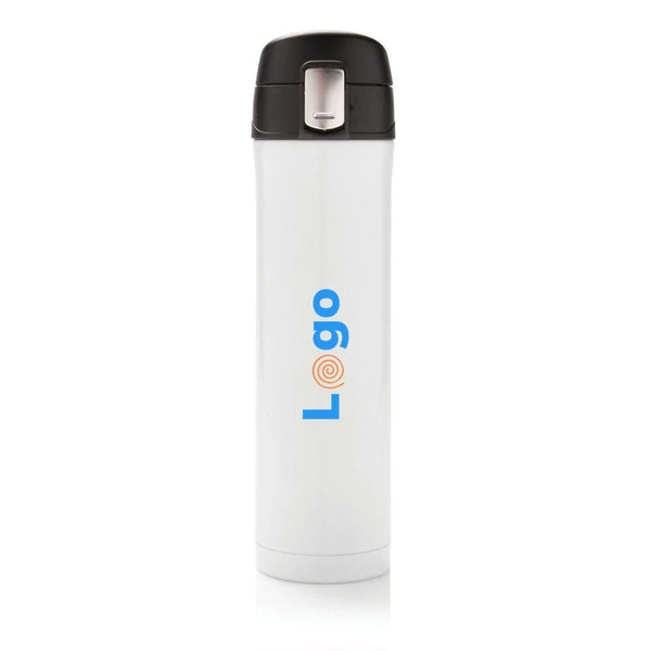 Bottiglia termica easy lock in acciaio riciclato RCS bianco - personalizzabile con logo
