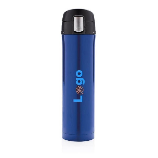 Bottiglia termica easy lock in acciaio riciclato RCS blu - personalizzabile con logo