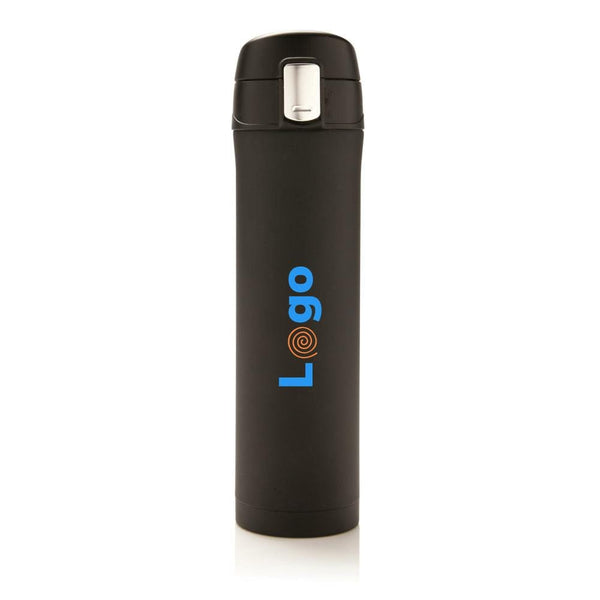 Bottiglia termica easy lock in acciaio riciclato RCS nero - personalizzabile con logo