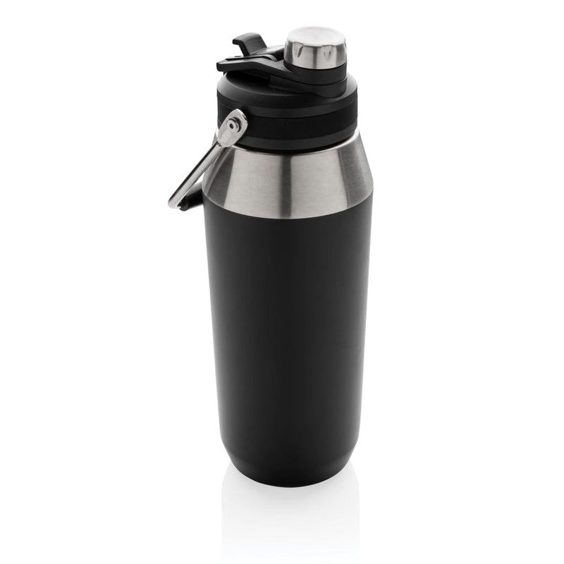 Bottiglia termica in acciaio con tappo, 1L nero - personalizzabile con logo