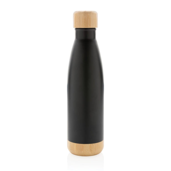 Bottiglia termica in acciaio con tappo e fondo in bambù - personalizzabile con logo