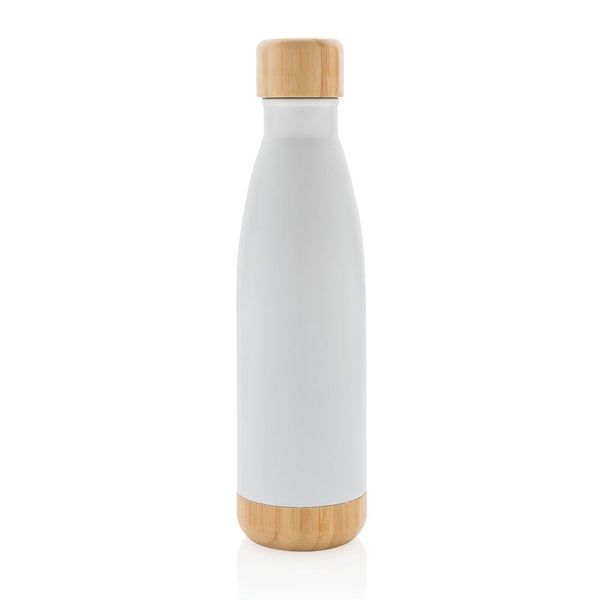 Bottiglia termica in acciaio con tappo e fondo in bambù - personalizzabile con logo