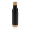 Bottiglia termica in acciaio con tappo e fondo in bambù nero - personalizzabile con logo