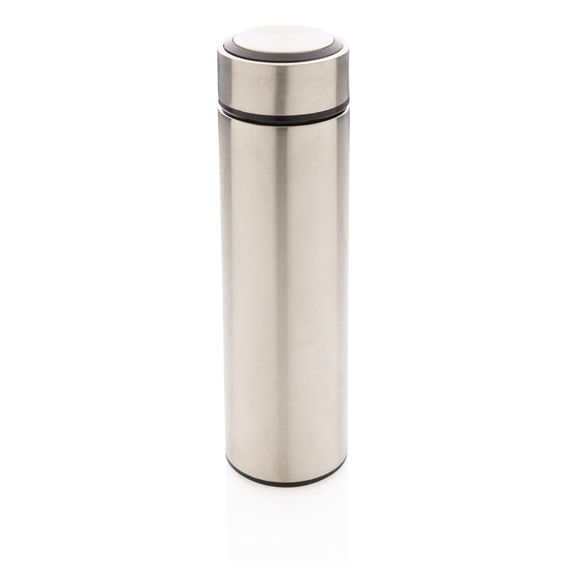 Bottiglia termica in acciaio con tappo in metallo color argento - personalizzabile con logo