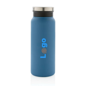 Bottiglia termica in acciaio riciclato RCS 600ml blu - personalizzabile con logo