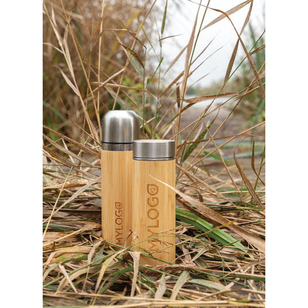 Bottiglia termica in bambù marrone - personalizzabile con logo