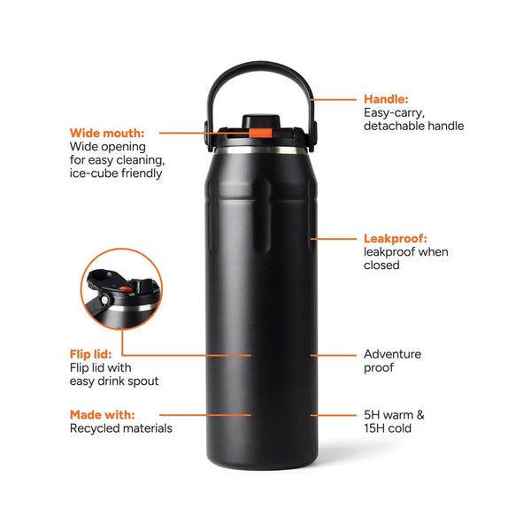 Bottiglia termica sportiva Nordic Drift Trail RCS 940ML nero - personalizzabile con logo