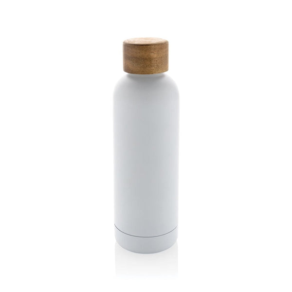 Bottiglia termica Wood in acciaio riciclato  certificato RCS bianco - personalizzabile con logo