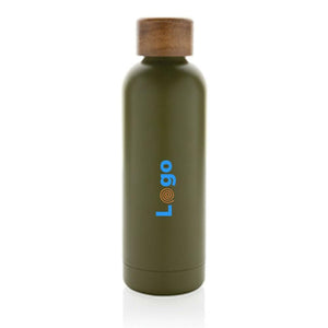 Bottiglia termica Wood in acciaio riciclato  certificato RCS - personalizzabile con logo