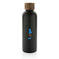 Bottiglia termica Wood in acciaio riciclato  certificato RCS nero - personalizzabile con logo