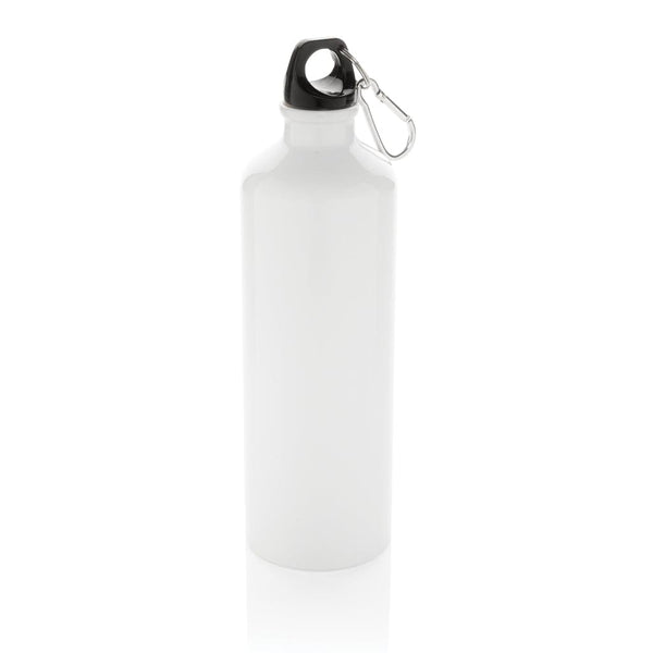 Bottiglia XL in alluminio con moschettone, 750ml bianco - personalizzabile con logo