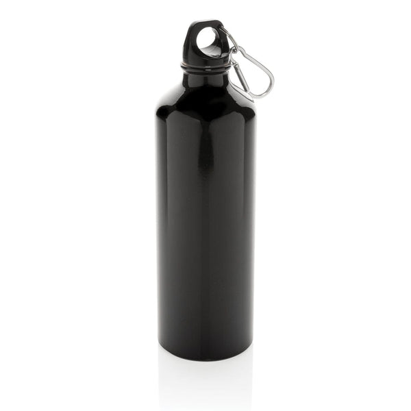 Bottiglia XL in alluminio con moschettone, 750ml nero - personalizzabile con logo