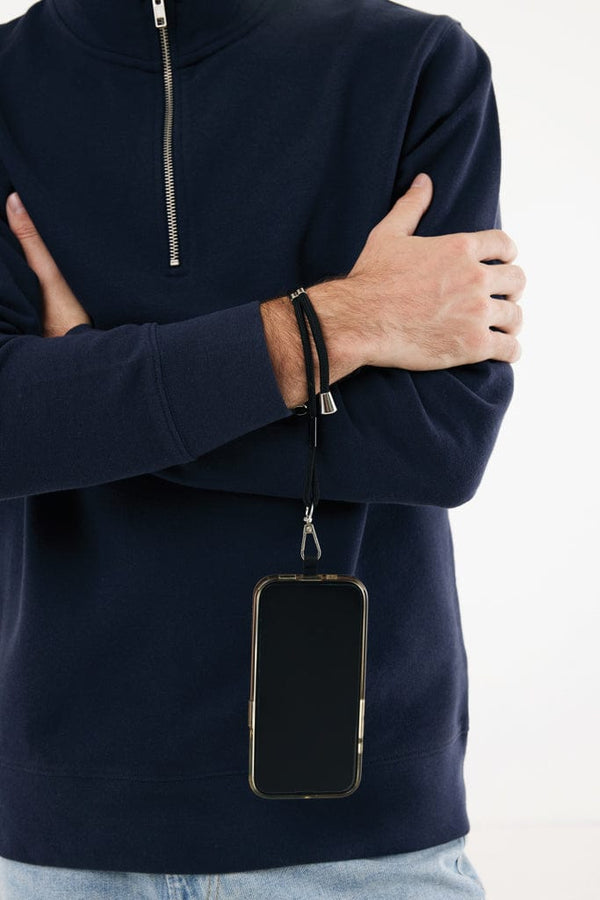 Bracciale regolabile porta telefono CarryLoop in rPET RCS nero - personalizzabile con logo