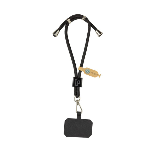 Bracciale regolabile porta telefono CarryLoop in rPET RCS nero - personalizzabile con logo