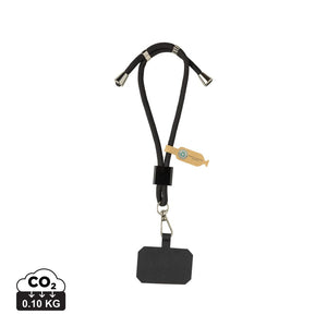 Bracciale regolabile porta telefono CarryLoop in rPET RCS nero - personalizzabile con logo