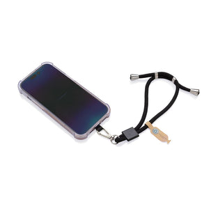 Bracciale regolabile porta telefono CarryLoop in rPET RCS nero - personalizzabile con logo