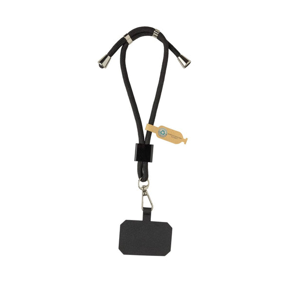 Bracciale regolabile porta telefono CarryLoop in rPET RCS nero - personalizzabile con logo