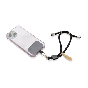 Bracciale regolabile porta telefono CarryLoop in rPET RCS nero - personalizzabile con logo