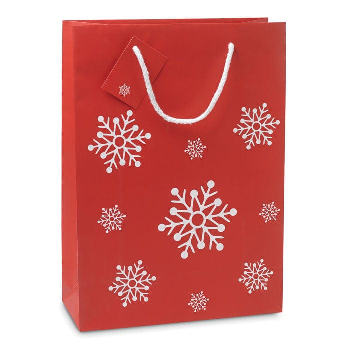 Busta regalo grande fiocchi neve rosso - personalizzabile con logo