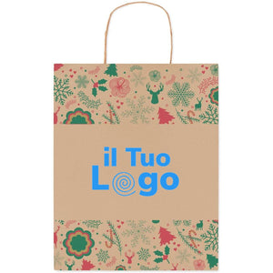 Busta regalo media decori Natale beige - personalizzabile con logo