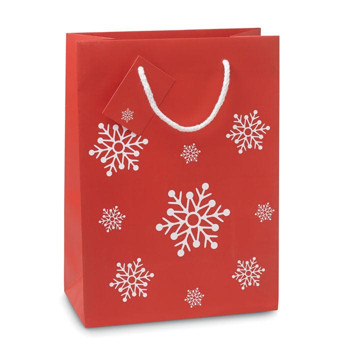 Busta regalo media fiocchi neve rosso - personalizzabile con logo