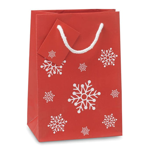 Busta regalo piccola fiocchi neve rosso - personalizzabile con logo