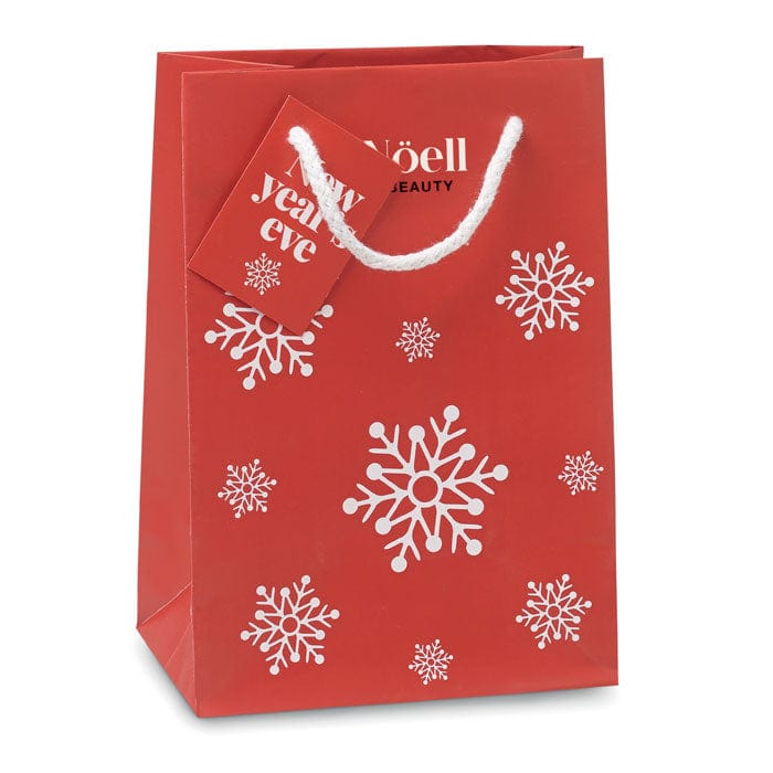 Busta regalo piccola fiocchi neve rosso - personalizzabile con logo