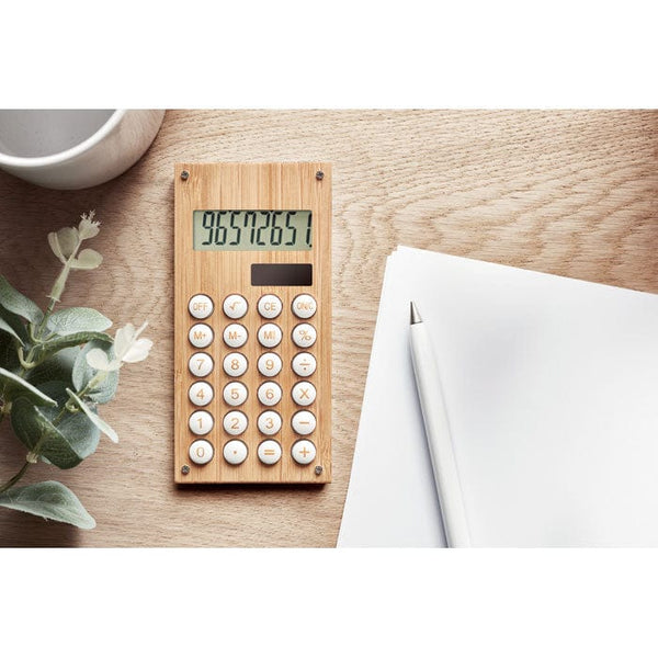 Calcolatrice in bamboo Retrò beige - personalizzabile con logo