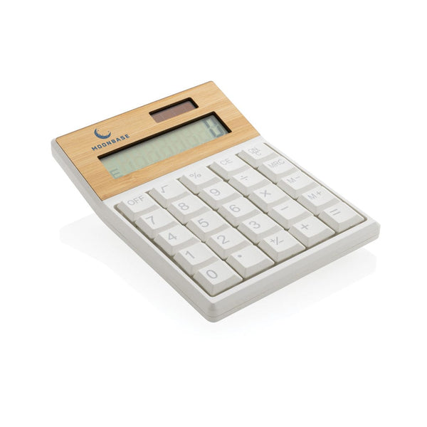 Calcolatrice Utah in plastica RCS e bambù marrone - personalizzabile con logo