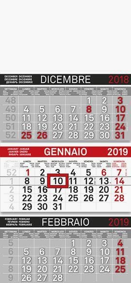 CALENDARI Trittico da muro / 300 pezzi / 1 colore - personalizzabile con logo