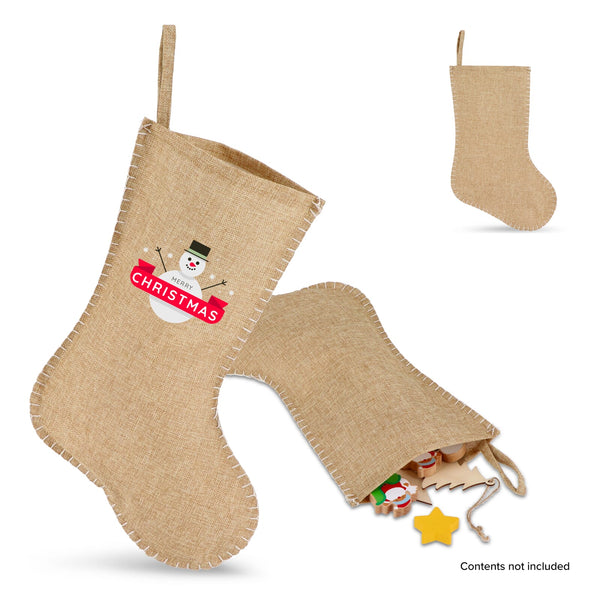 Calza di Natale in  juta con cuciture decorative 45 cm natural - personalizzabile con logo