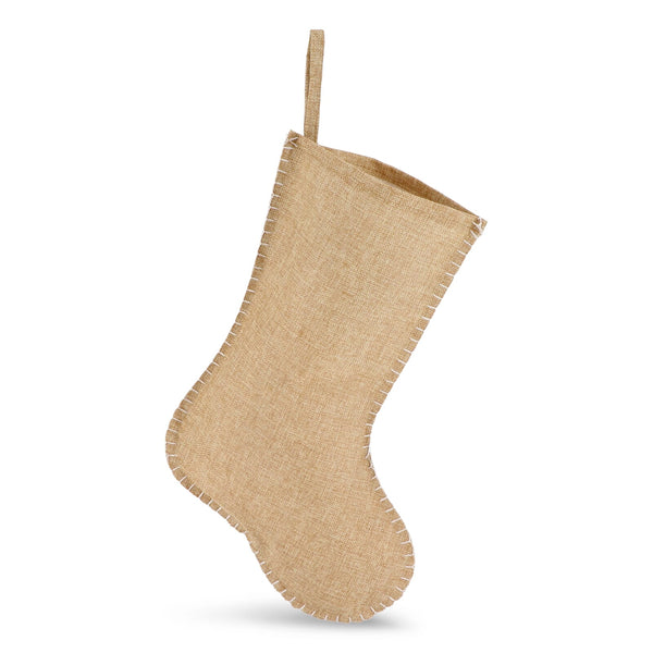 Calza di Natale in  juta con cuciture decorative 45 cm natural - personalizzabile con logo