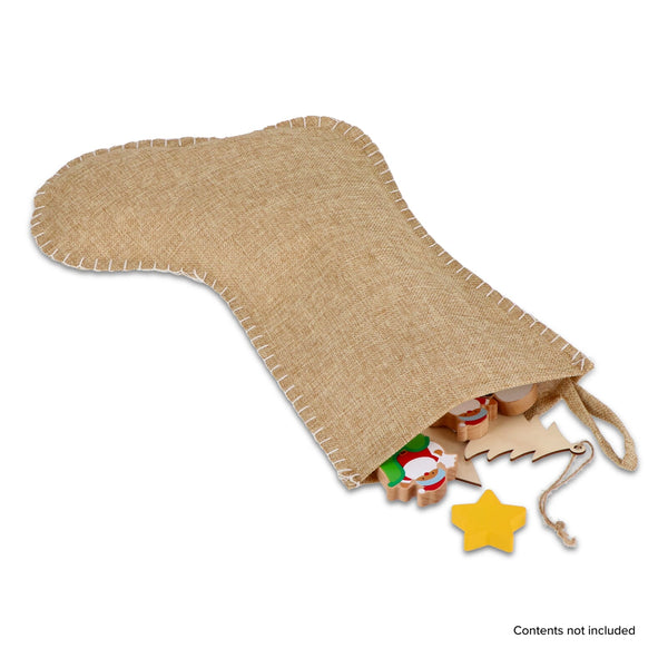 Calza di Natale in  juta con cuciture decorative 45 cm natural - personalizzabile con logo