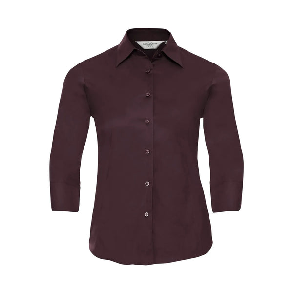 Camicia Ladies 3/4 Sleeve Easy Care Fitted bordeaux / XS - personalizzabile con logo